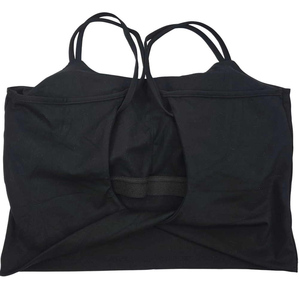 Black Strappy Crop Tank Top With Twisted Back & Bra Shelf Size XL 3388-Z